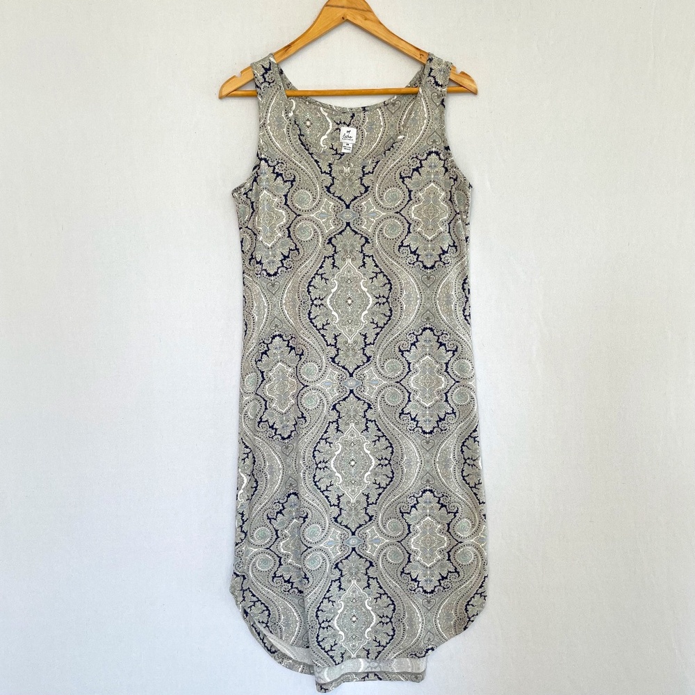 ECHO SLEEPWEAR Women’s Medium Grey & White Paisley Sleeveless Tank Dress NEW